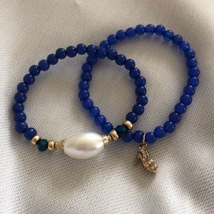 Blue Beaded Elastic Bracelets